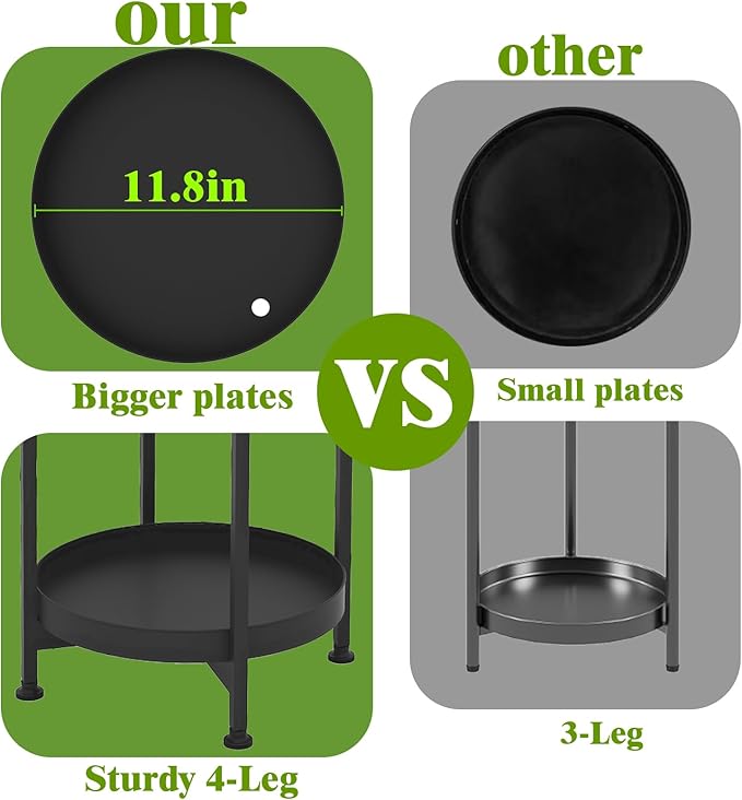 Plant Stand Indoor Outdoor, 2 Tier Indoor Outdoor Plant Stands Metal Flower Stand Heavy Duty Plant Holder Side Table with Large Trays for Living Room Balcony Patio