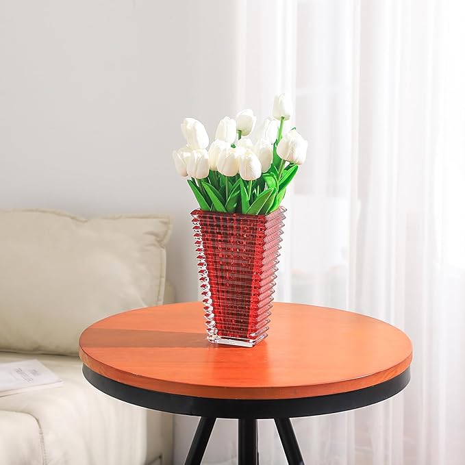 MCMCNCUIU Crystal Vase, Large Crystal Vases for Flowers, Large Flower Vase, Modern Red Vases for Living Room, Bedroom, Kitchen, Dining Table, Mantle, Wedding, 9 Inches