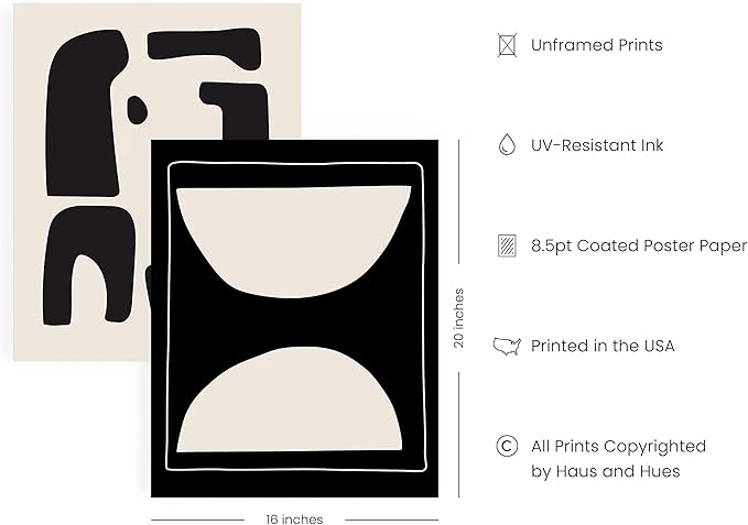 HAUS AND HUES Abstract Art Wall Decor - Set of 6 Modern Art Gallery Display, Abstract Minimalist Wall Art, Mid Century Modern Artwork, Modern Art Wall Decor Neutral Art (Unframed 16x20)