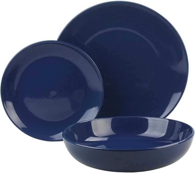 10 Strawberry Street 12 Piece Coupe Stoneware Dinnerware Set with Dinner Bowl, Service for 4, Cobalt Blue