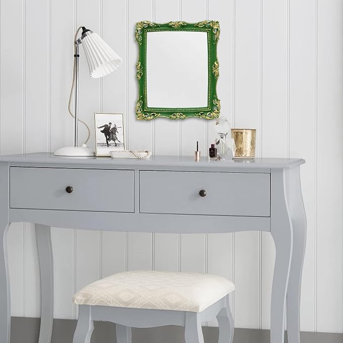 Funerom Vintage 11 x 9.5 inch Decorative Mirror, Wall Mounted & Tabletop Makeup Mirror ,Square (Green)