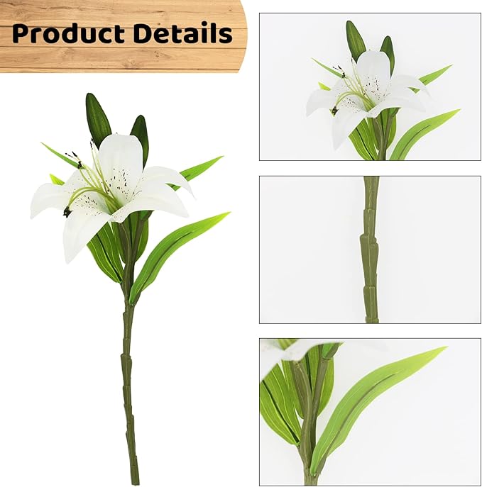 Hananona 8 Pcs Artificial Tiger Lily Real Touch Easter Lily Fake Spring Flowers for Wedding Home Party Easter Decoration Plastic Cemetery Faux Flowers (White, 8)