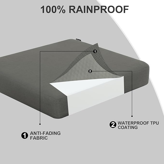 Favoyard Outdoor Chair Cushion 24 x 24 x 4 Inch Rainproof & 3-Year Fade Resistant Patio Furniture Cushions with Removable Cover and Adjustable Ties for Garden Sofa Couch Pads Set of 2, Dark Gray