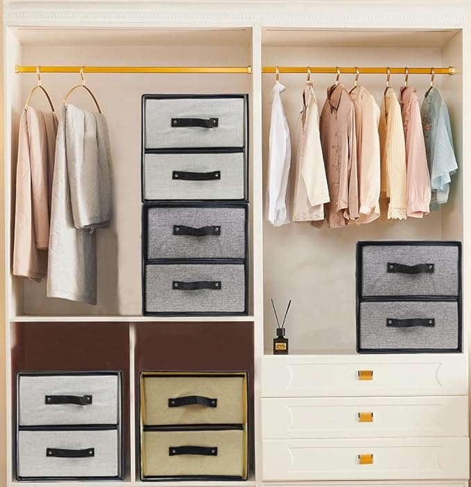 Linen Closet Organizer and Storage, Fabric Storage Drawer Organizer with 2 Drawers for Underwear, Sock, Bra, Small Items - Light Gray