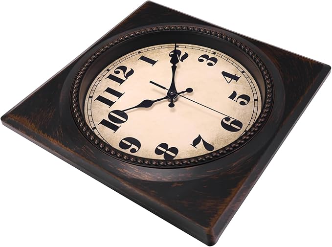 Wall Clock Vintage 1950s Style - Square Retro 12 Inch Wall Clocks Battery Operated for Kitchen Home Decor,Bronze