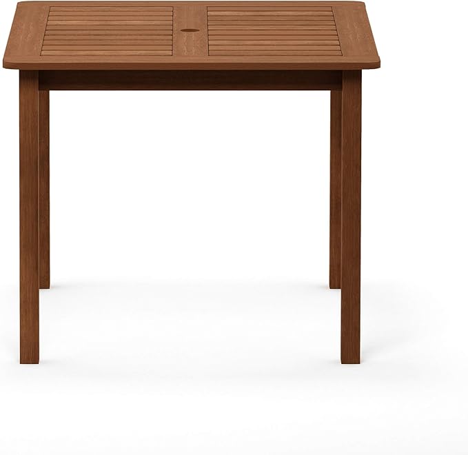 Furinno FG18006 Tioman Hardwood Patio Furniture Square Table with Umbrella Hole, Natural, 35.4"D x 35.4"W x 29.2"H