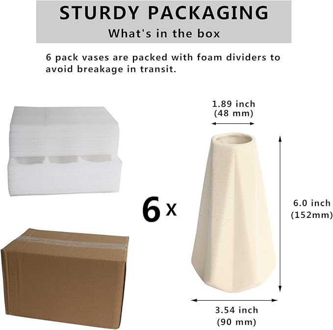 YANLING 6 Pack Light Yellow Ceramic Vases for Pampas Grass, 6 inch Modern Vase for Flowers Boho Vases for Home Decor, Minimalism Style for Modern Table Shelf Wedding Office Bedroom