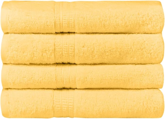 HOMELOVER 4 Piece Luxury Hand Towel Set - 100% Organic Cotton, 500 GSM, Hotel Quality, Soft, Highly Absorbent & Quick Drying Bathroom and Kitchen Towel for Face & Hand Washing (Lemon Yellow)