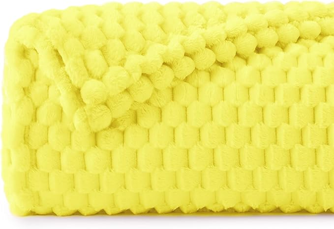 BEDELITE Fleece Throw Blanket for Couch & Bed - 3D Jacquard Decorative Amber Yellow Blanket, Super Soft and Cozy Warm Fuzzy Blanket All Seasons Suitable, 50x60Inches
