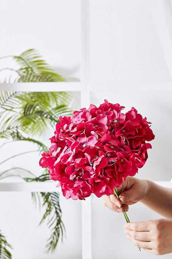 Artificial Hydrangea Flowers Fuchsia 10 Heads Hydrangea Silk Flowers Head for Wedding Centerpieces Bouquets DIY Floral Decor Home Decoration with Long Stems
