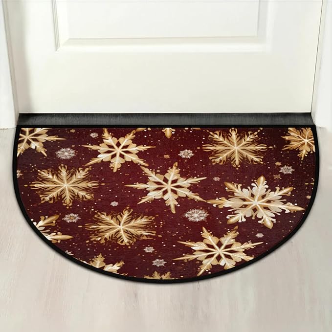 Half Round Doormat Indoor Entrance Mat Bathroom Carpet Absorbent Floor Mat Kitchen Mat for Home Front Door Bedroom Living Room Christmas Decorative Rug Winter Snowflakes