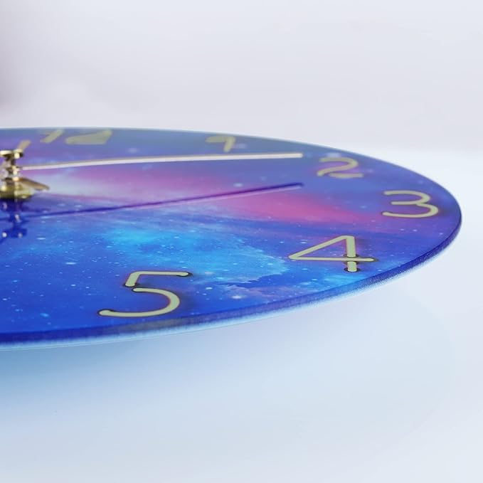 Lafocuse 12 Inch Silent Purple Wall Cloks Battery Operated for Bedroom, Cool Space Galaxy Analog Clock for Living Room Decor, Glass