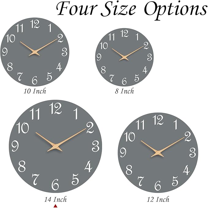 Wall Clock 14 Inch, Modern Wall Clocks Battery Operated, Silent Non Ticking Clock Decorative for Living Room, Office, Home, School (Gray)