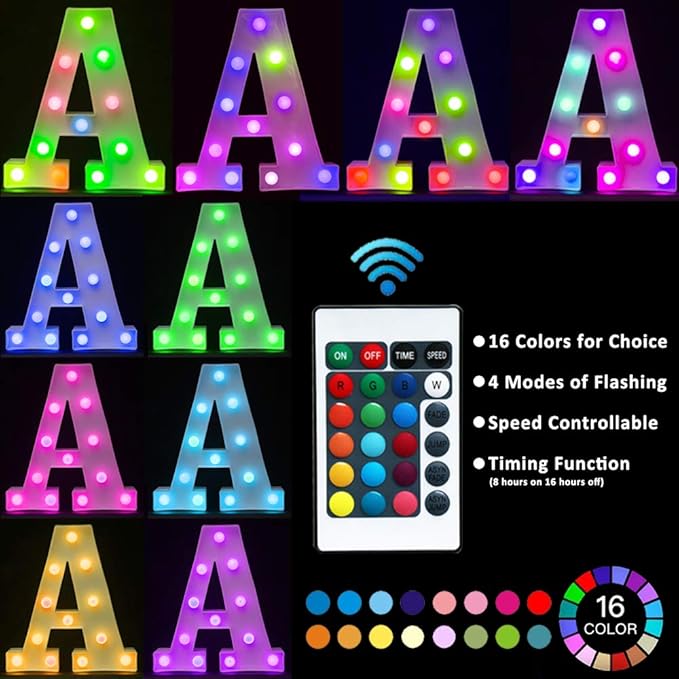 Pooqla Colorful LED Marquee Letter Lights with Remote – Light Up Marquee Signs – Party Bar Letters with Lights Decorations for The Home - Multicolor T