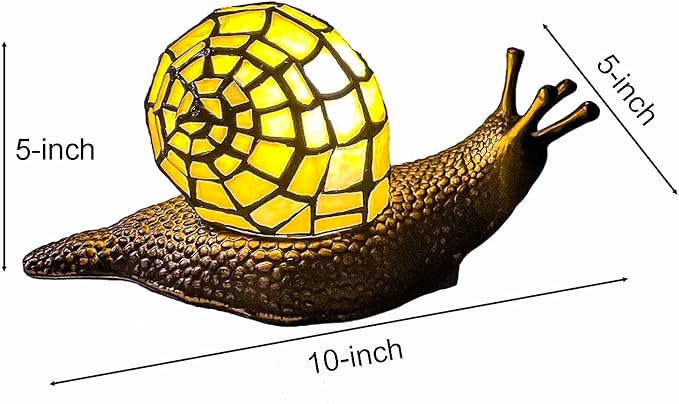 Bieye L10943 Land Snail Tiffany Style Stained Glass Accent Table Lamp for Home Decor (Yellow, 10" D x 5" W x 5" H)