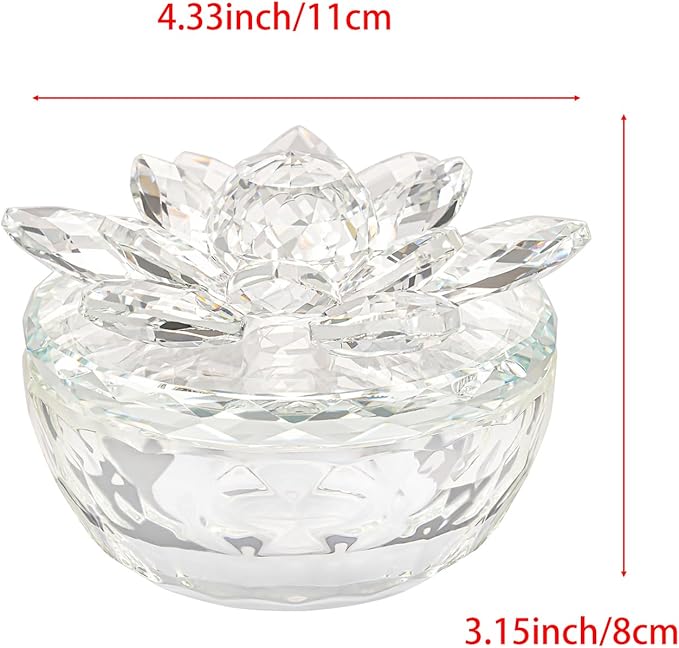 Crystal Jewelry Box Lotus Glass Jewelry Trinket Box with Lid Decorative Box to Ring Earrings Necklace Storage Holder for Home Decor (Transparent)