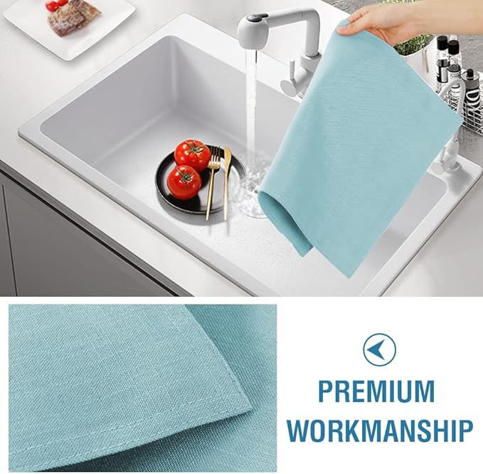 H.VERSAILTEX Linen Placemats Set of 6 Premium Solid Table Placemats for Dining Table Spill-Proof Waterproof Table Mats Heat-Resistant Kitchen Table Mats Washable, 12x18 inches, Aqua