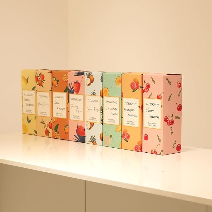 100ml Scent Diffuser with 6 Fiber Sticks, 3.5 oz Reed Diffuser Set Aromatherapy Fragrance Diffusers Air Fresheners for Home Bedroom Bathroom (Cantaloupe)