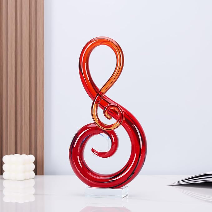 Murano Glass Sculpture - Large Red Hand Blown Glass Figurines, Modern Decor Crystals - Luxury Home Living Room Office Console Table Decor
