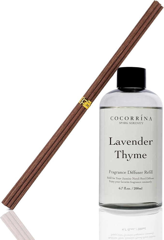 COCORRÍNA Refill - Lavender Thyme 6.7oz Scented Reed Diffuser Refill with 8 Sticks