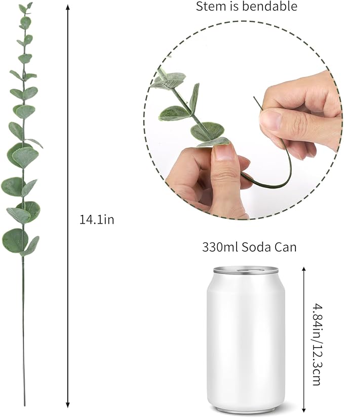 CEWOR 36pcs Eucalyptus Stems Decor 14.1 Inch Artificial Eucalyptus Leaves Fake Greenery Branches for Wedding Centerpiece Flower Floral Arrangement Farmhouse Spring Home Decoration