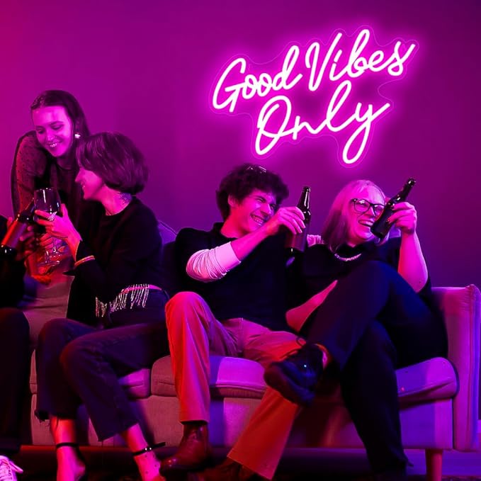 Good Vibes Only Neon Sign,Good Vibes Neon Signs for Wall Decor,Beautiful Pink Good Vibes Only Neon Light Sign for Girls Bedroom Decoration,Party,Birthday,Wedding,Salon Shopping Mall Home Wall Decor