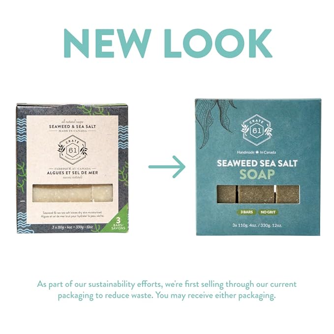 Handmade in Canada, Plant Based Cold Process Natural Bar Soap For Face & Body, With Premium Essential Oils, For Men And Women 3 Pack (Seaweed and Sea Salt)
