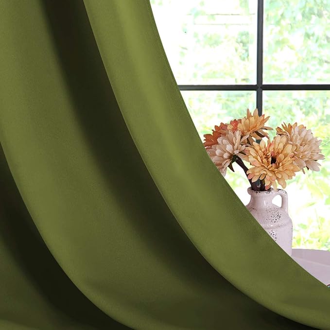 NICETOWN Living Room Window Curtain Panels, Thermal Insulated Solid Grommet Blackout Draperies/Drapes (One Pair, 42 by 54-Inch, Olive Green)