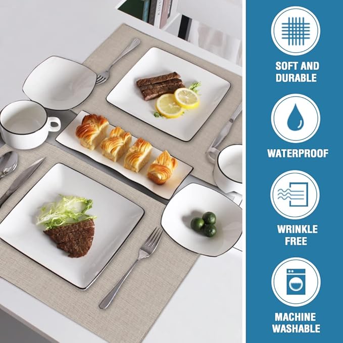 H.VERSAILTEX Linen Placemats Set of 8 Premium Solid Table Placemats for Dining Table Spill-Proof Waterproof Table Mats Heat-Resistant Kitchen Table Mats Washable, 12x18 inches, Taupe