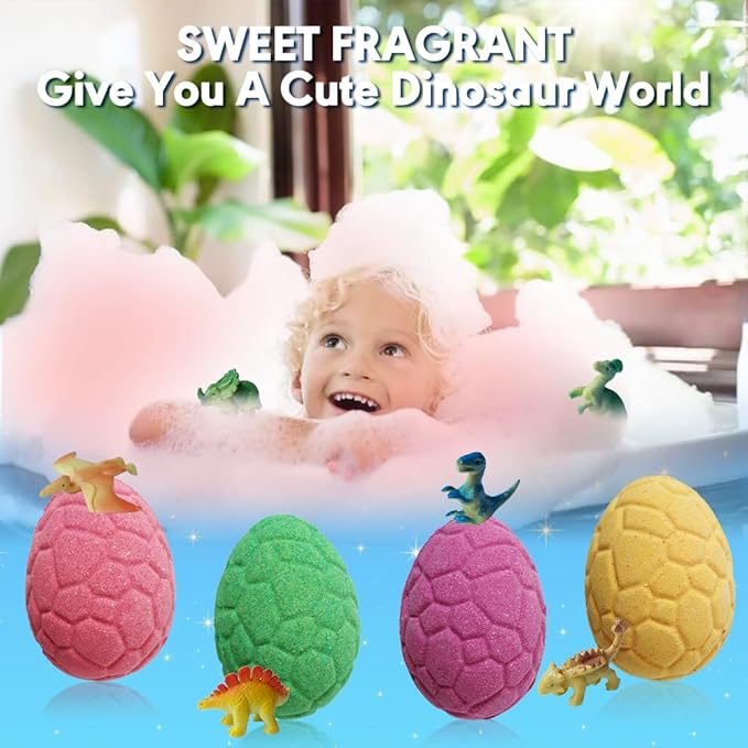 Bath Bombs for Boys with Surprise Inside, KAV Dino Large Bathbombs Giftset, 6 Pcs Egg Bubble Bath Bomb for Men, Fizzies Skin Safe, Girls Natural Organic Bathbomb Gift Set Surprise