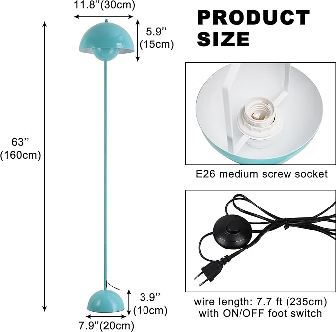 COSYLUX Modern Floor Lamp for Living Room, Industrial Tall Standing Lamp for Bedroom, Metal Shade Reflecting Light Reading Floor Lamp for Office, Nursery Room, Corner(Light Green)