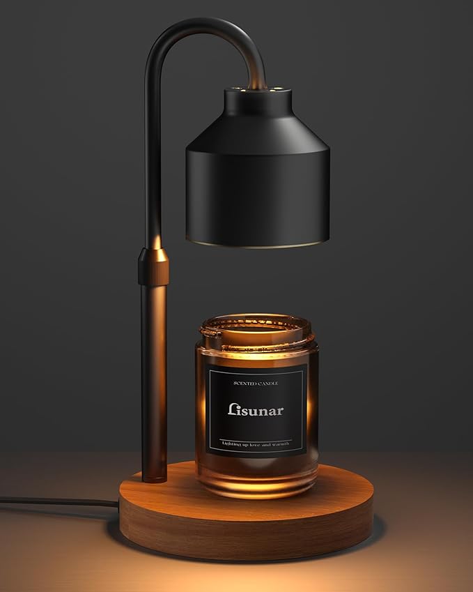 Electric Candle Warmer Lamp Black, Candle Lamp Warmer with Timer, Wax Warmer Lamp Candle Warmer for Jar Candles, Adjustable Height Candle Light Warmer with 2 Bulbs