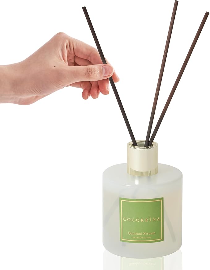 Cocorrína Reed Diffuser - Bamboo Stream Scented Diffuser with 8 Sticks Home Fragrance Reed Diffuser for Bathroom Shelf Decor