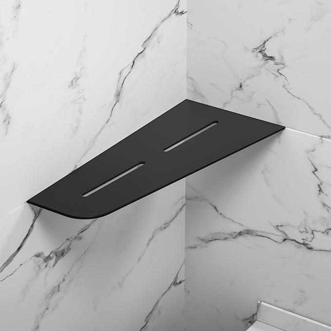 Corner Shower Shelf 12" Matte Black 304 Stainless Steel Quadrilateral Corner Shelf Recessed Bathroom Shower Shelf, No Drilling