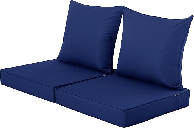 Outdoor Chair Cushions 19x19 Inch, Waterproof Fade Resistant Deep Seat and Backrest Cushion Set for Patio Furniture, Navy, Set of 2