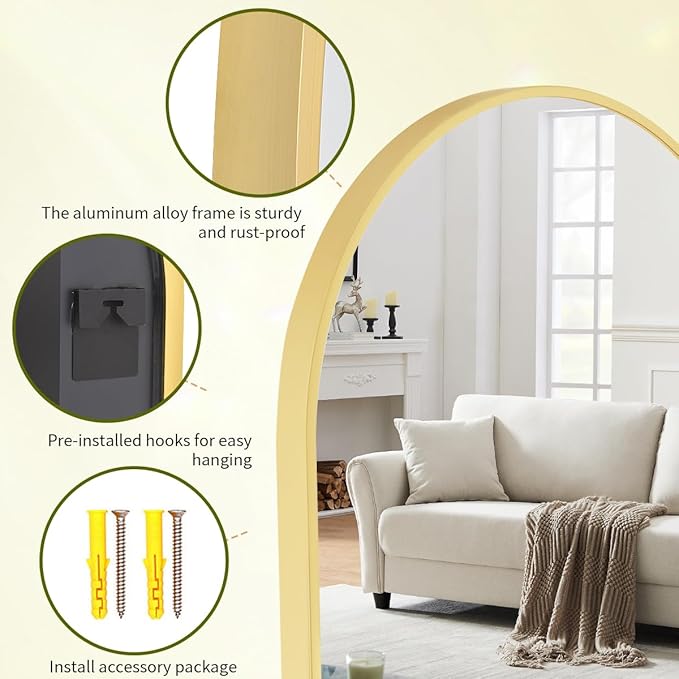 BEAUTYPEAK 30"x40" Arch Bathroom Mirror, Wall Mounted Vanity Metal Frame Mirror for Bedroom, Entryway, Living Room, Gold