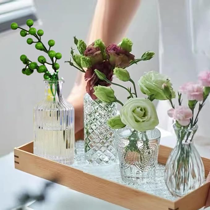 Glass Bud Vases Set of 32,Small Flower Vases for Wedding Centerpiece Table Decorations,Clear Vintage Embossed Mini vases,Flower Arrangements in Vases for Party or Home Decor