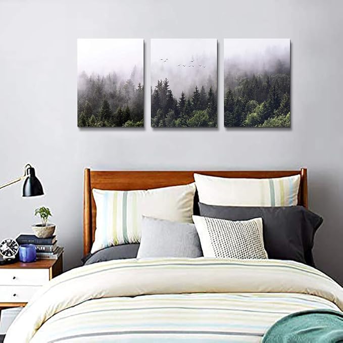 Canvas Wall Art for living room bathroom Wall Decor for bedroom kitchen artwork Canvas Prints forest Landscape painting 16" x 24" 3 Pieces Modern framed office Home decorations family picture