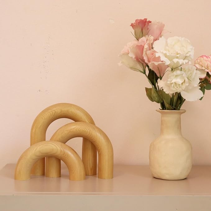 HMASYO 3Pcs Wood Arch Decorative Objects, Coffee & Shelf Decor, Neutral Home Accents for Modern Spaces