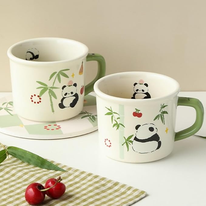 Ceramic Coffee Mug Coffee Cup Tea Cup with Handle 400ML/13.5OZ, Adorable Cartoon Panda Design, Novelty Gift (Panda with Cherry)