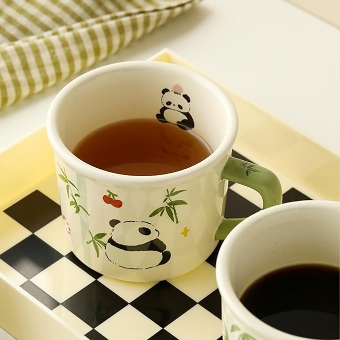 Ceramic Coffee Mug Coffee Cup Tea Cup with Handle 400ML/13.5OZ, Adorable Cartoon Panda Design, Novelty Gift (Panda with Cherry)