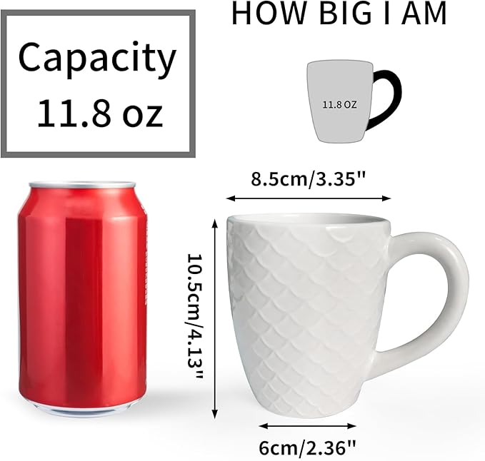 Hoikwo Cream White Coffee Mugs Set of 6, Ceramic Cup Set, 12 oz Artistic Drinkware for Coffee, Tea, and Beverages, Family Pack of 6 Unique Patterns, Microwave Safe and Dishwasher Safe
