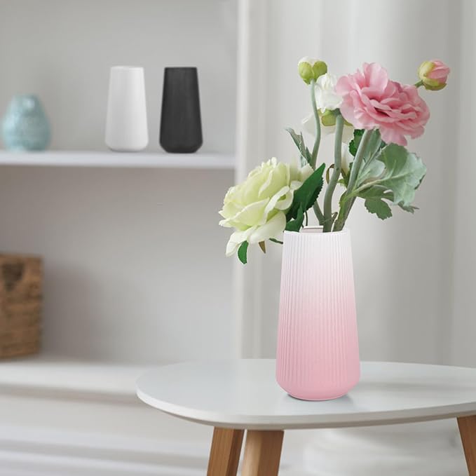 Gradient Pink Ceramic Vase, GUKJOB Cute Flower Vase for Pampas Grass, Home, Living Room, Dining Table, Farmhouse, Office Decor, Bedroom, Table, and Kitchen Shelf (XL Gradient Pink)