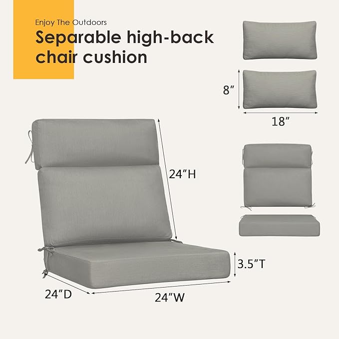 Sunbrella Outdoor High Back Chair Cushion, 2 Pack 48 x 24 inches Patio Chair Cushions Water Repellent Rocking Cushions Indoor Furniture Seat Pad with 2 Pillows, Specrtum Pebble