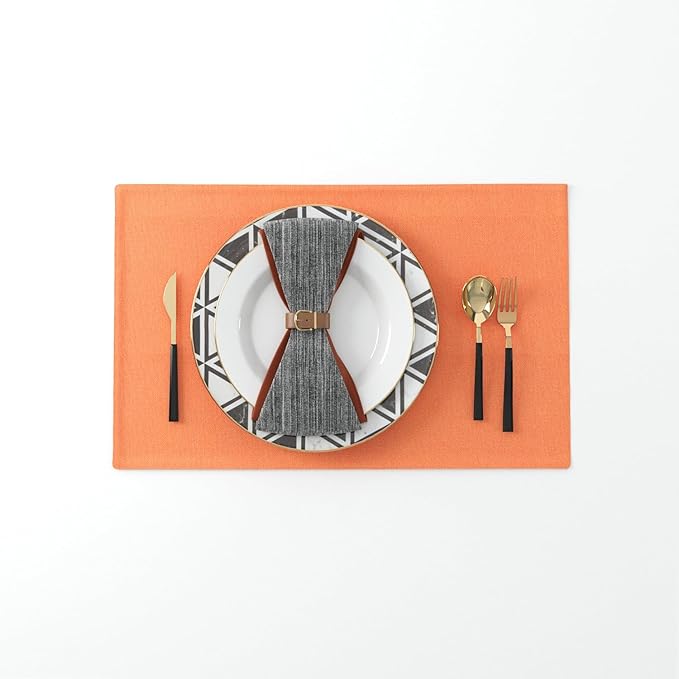 4 Piece 12 x 18 inch Soft Faux Linen Place Mats Heat Resistant Dining Table Place Mats Cloth Kitchen Table Mats 12x18 Orange