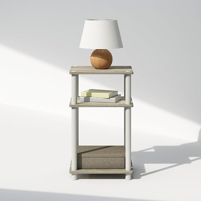 Furinno Just 3-Tier Turn-N-Tube Open Storage Nightstand, 1-Pack, Plastic Poles, Sonoma Oak/White