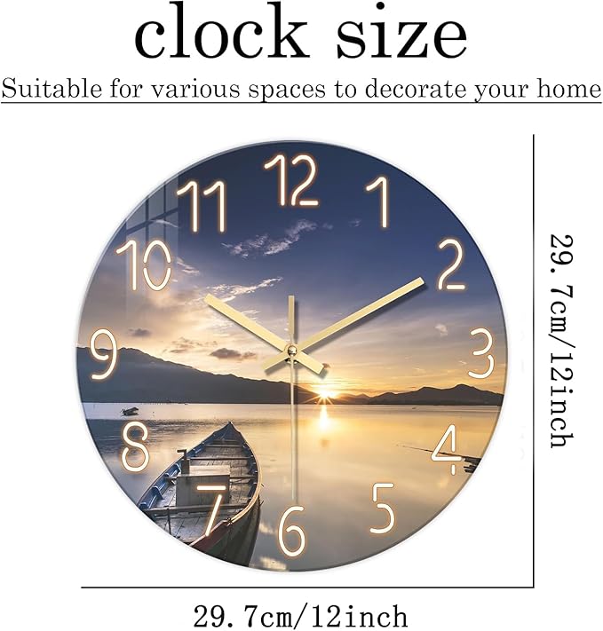 Kitchen Wall Clocks Battery Operated 12 Inch Sunset Decorative Small Wall Clock Silent Analog Clock for Wall