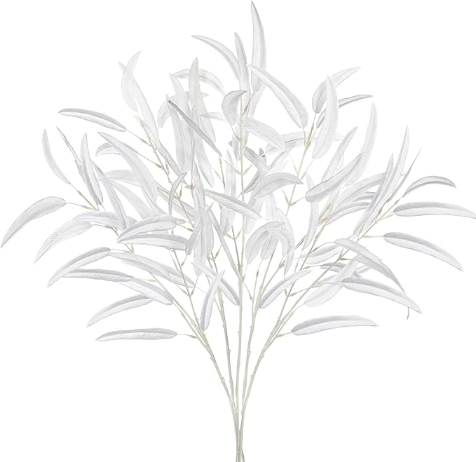 Briful 5-Pack 29.5’’Faux Eucalyptus Stems with White Willow Eucalyptus Leaves and Branches – Artificial Floral Stems for DIY Floral Arrangements, Wedding Bouquets, Vase Fillers, Home Decor
