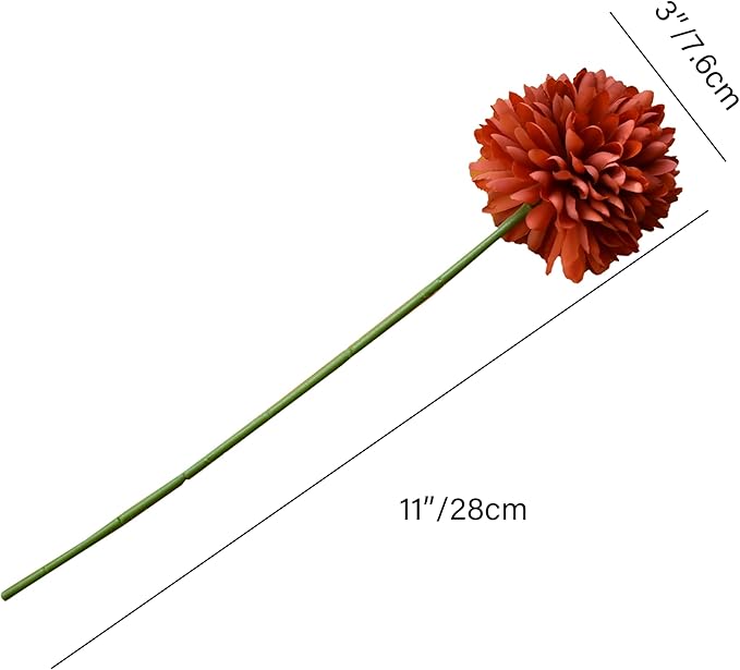 Mandy's Burnt Orange Artificial Ball Chrysanthemum 12 Stems Faux Flowers with Bendable Stems for DIY Wedding Centerpiece Fall Decor Home Arrangements