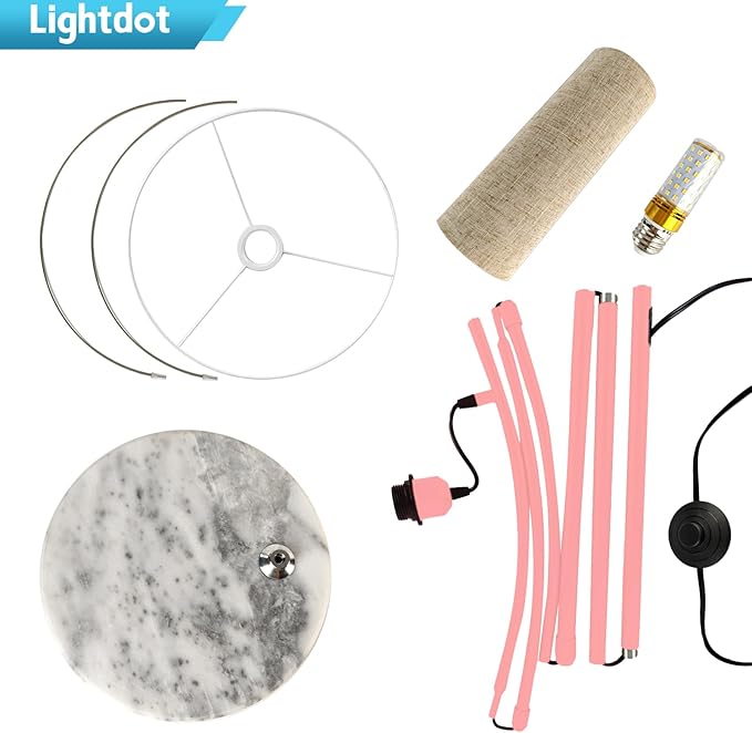 Lightdot Arc Floor Lamps for Living Room, Modern Standing Lamp with Hanging Drum Shade, Tall Standing Floor Lamp with Foot Switch, Over Couch Arched Reading Light for Bedroom, Office (Pink)